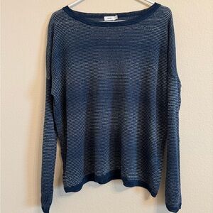 Vince Striped Oversized Thin Knit Linen Blend Sweater